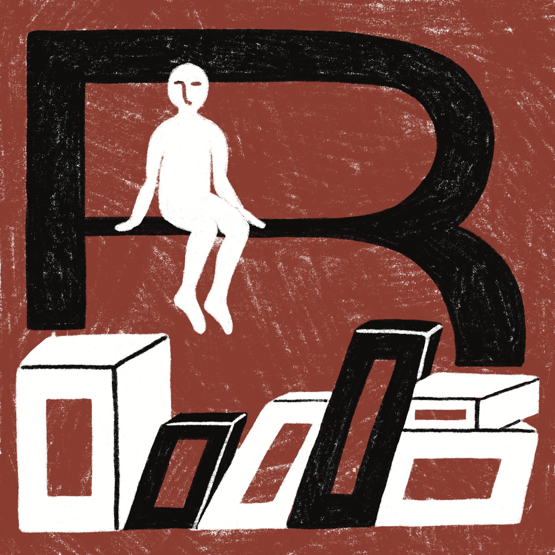 drawing of an illustrated B with a figure incorporated