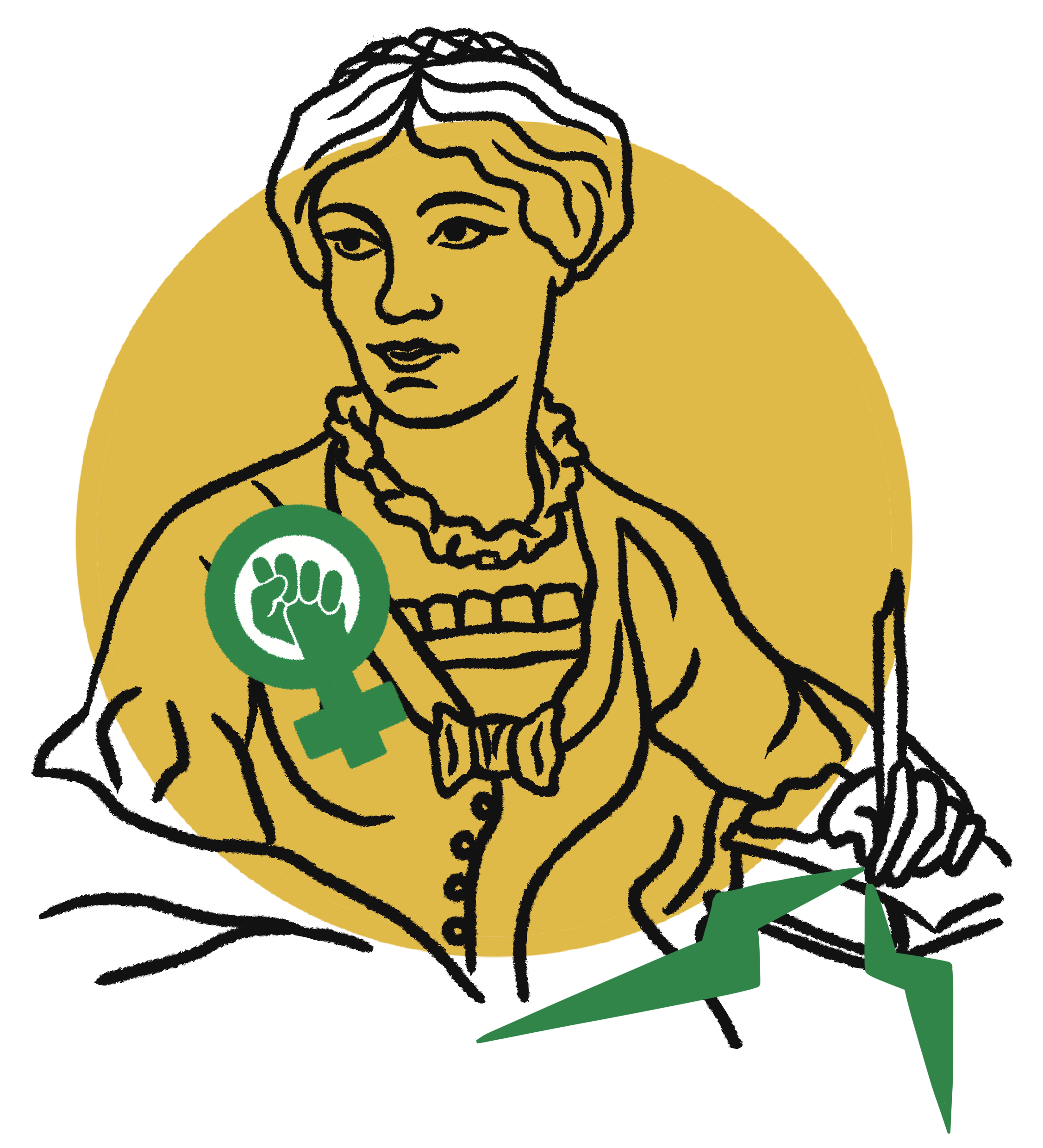 illustration of Harriet Martineau with yellow background